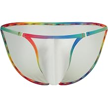 DTODWW Mens Thong Briefs Satin Rainbow Trim Adjustable-Waist Underwear Hot Underpants Casual Daily