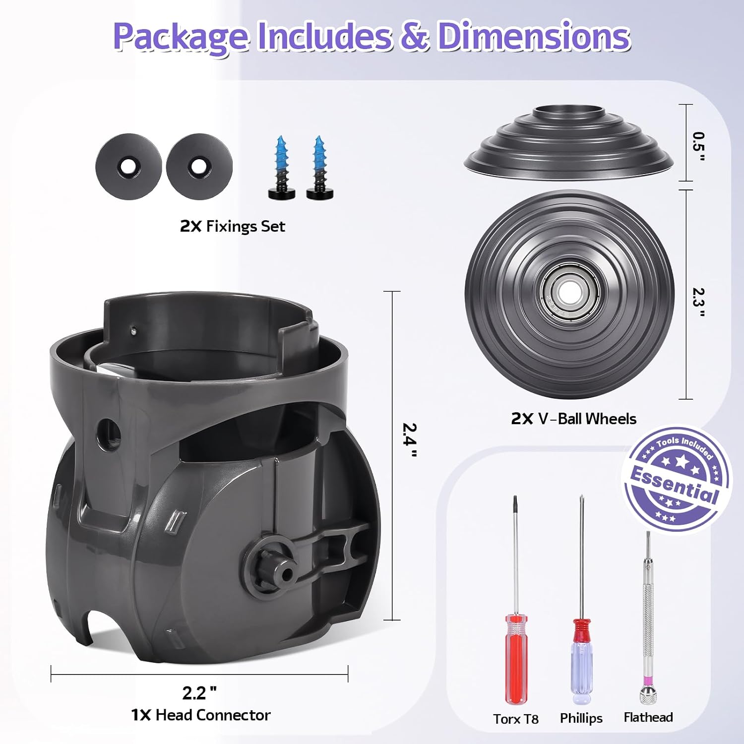 Upgraded Torque Cleaner Head Connector +V-Ball Wheel For Dyson Outsize/V15 | XL Head/V10/V11 Vacuum Replacement Parts SV12 SV14 SV15 SV16 SV17 SV22 SV27 SV28 SV47 Accessories