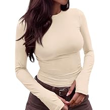 CFLONGE Womens Fitted Long Sleeve Shirts with Thumb Holes