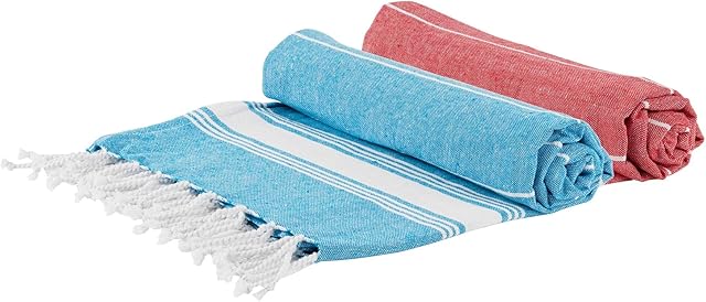 Nicola Spring Set of 2 Blue & Red 170cm x 90cm 100% Turkish Cotton Bath Towel - Lightweight & Absorbent Large Adults Drying Beach Bathroom Gym Shower Sauna