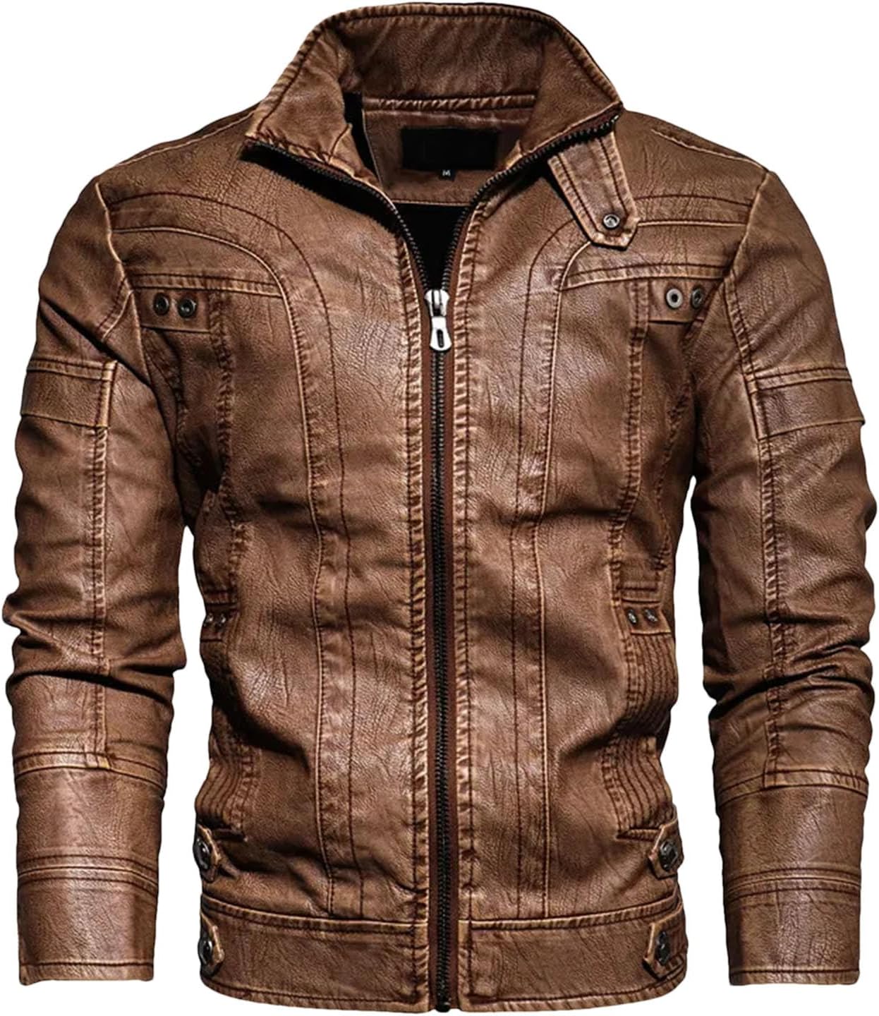 Men's Spring Faux Leather Jacket Slim Motorcycle Fleece Coat Men Outdoor Casual Motor PU Leather Jacket