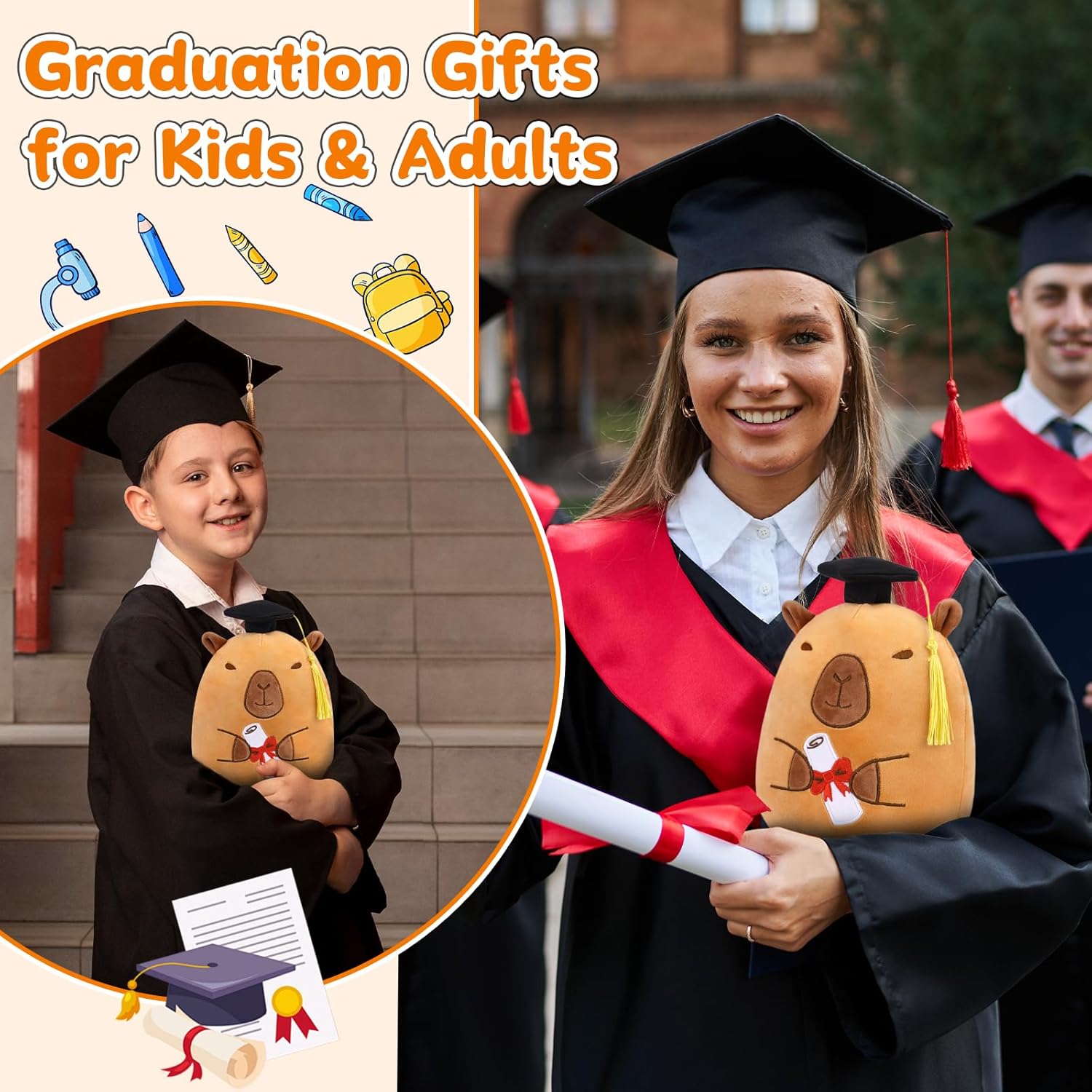 Graduation Capybara Plush Toy, 8 Inch Capybara Stuffed Animal with Cap Graduation Gifts for Kids Him Her, Class of 2026 Graduation Gifts for Kindergarten High School College