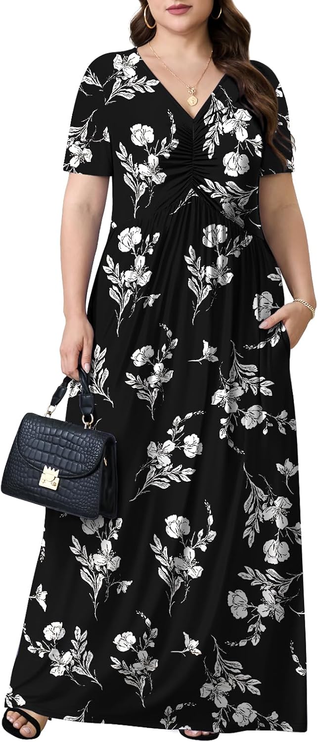 Plus Size Maxi Dresses for Women Summer Casual Short Sleeve Long Dress with Pockets 1X-5X - Image 2