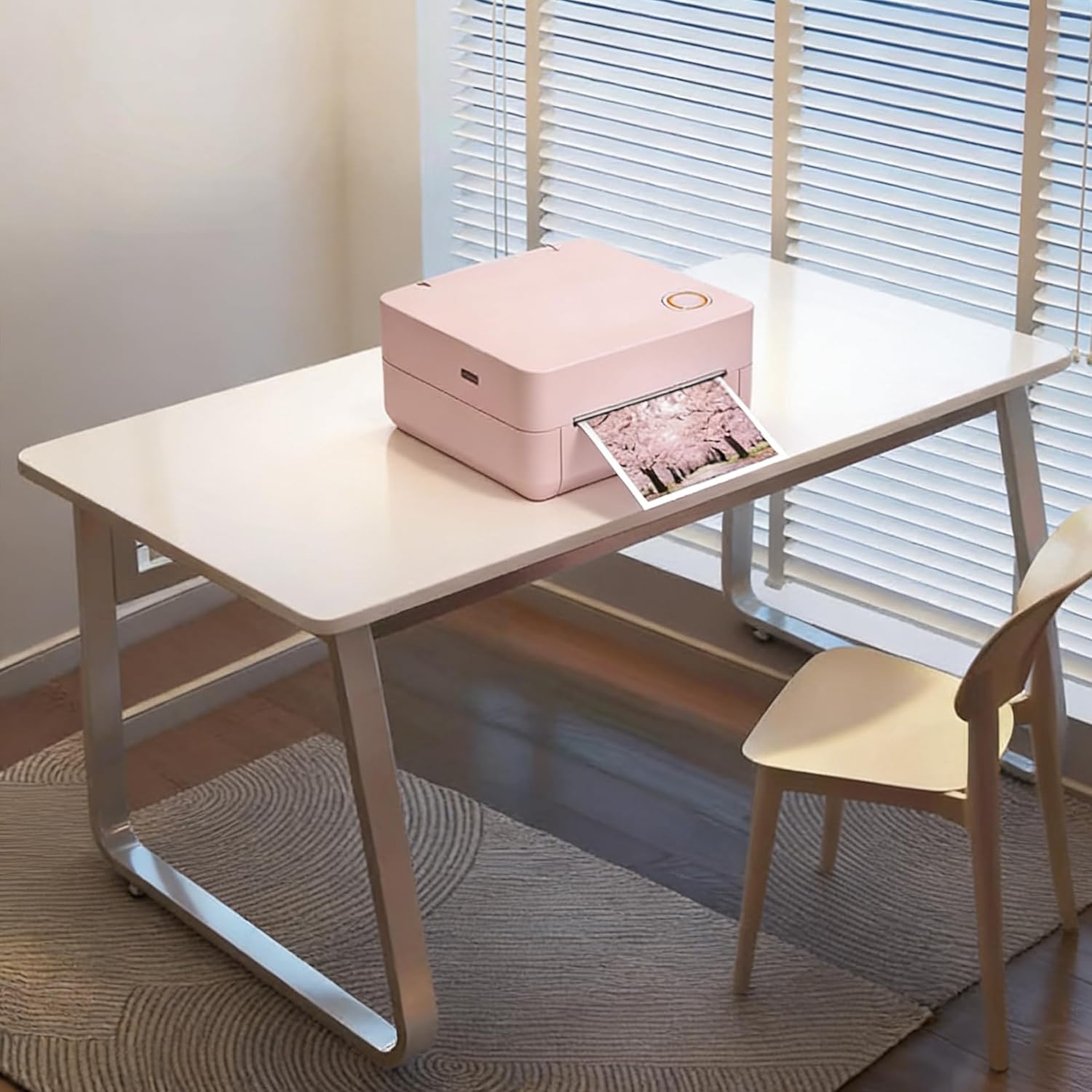 Pink Photo Printer Desk 4x6 Photo Printer with Seamless Workspace Design for Pink Tabletops