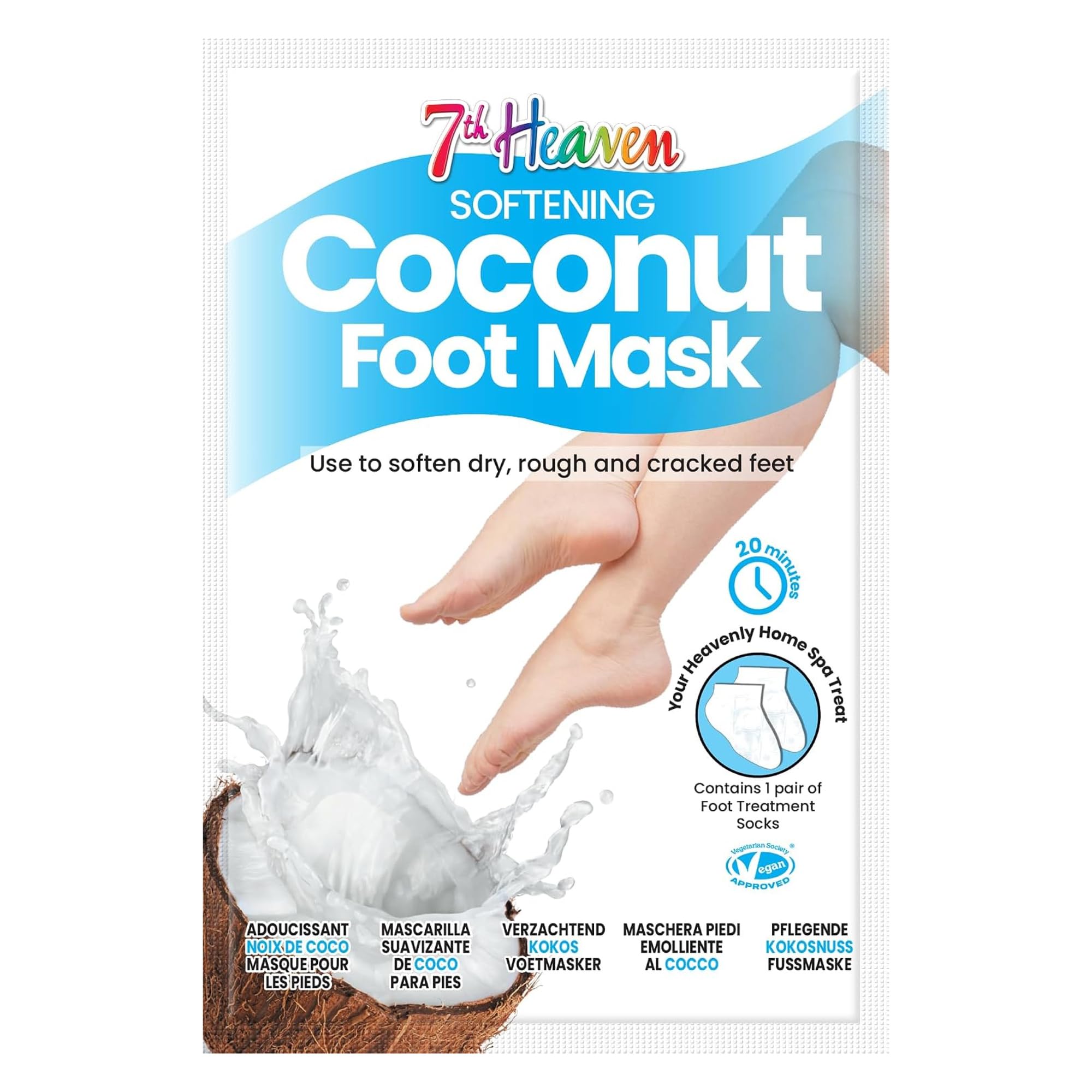 7th Heaven Coconut Foot Mask Socks for Rough, Dry Feet, Moisturising Care