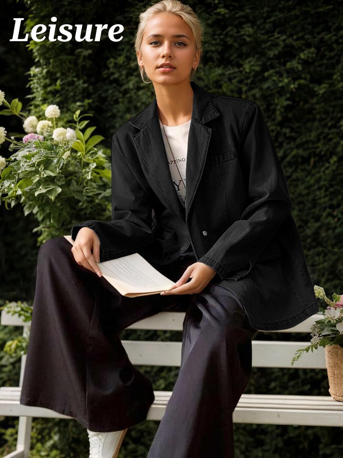 Mina Self 2026 Spring Women's Denim Blazer Jacket - Fashion Open Front Lightweight Casual Work Office Jean Top Pockets - Image 6