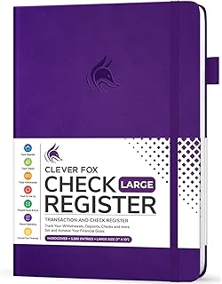 Clever Fox Check Register Book - Deluxe Transaction Register, Accounting Ledger Book, Checkbook Register & Checking Account Register Book for Personal and Work Use, Large Size, 7x10” - Purple