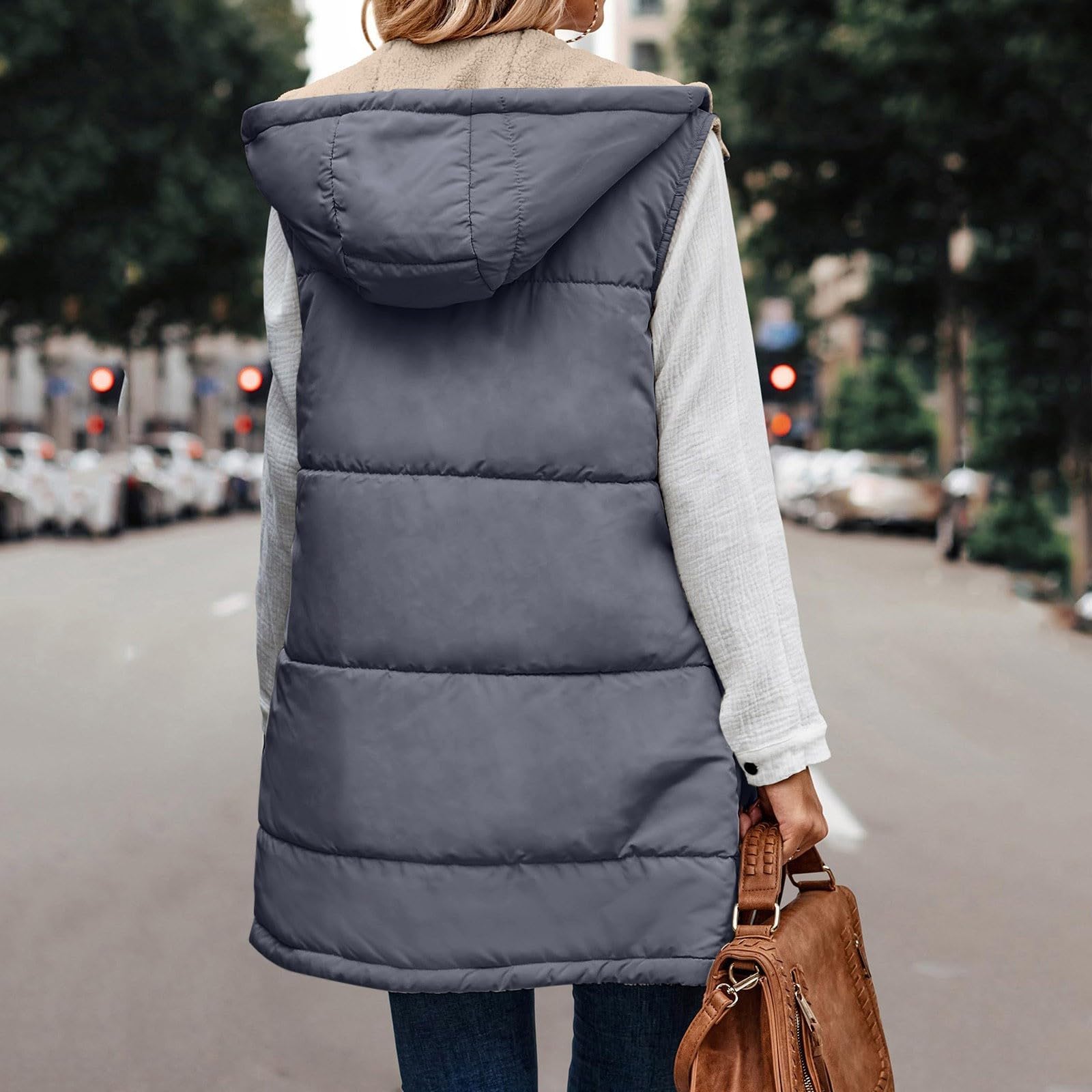 Genérico Chaleco cálido para Mujer acolchado sin mangas chaqueta con bolsillo Borrego Invierno acolchada de talla grande Chalecos Capucha cálida clima frío