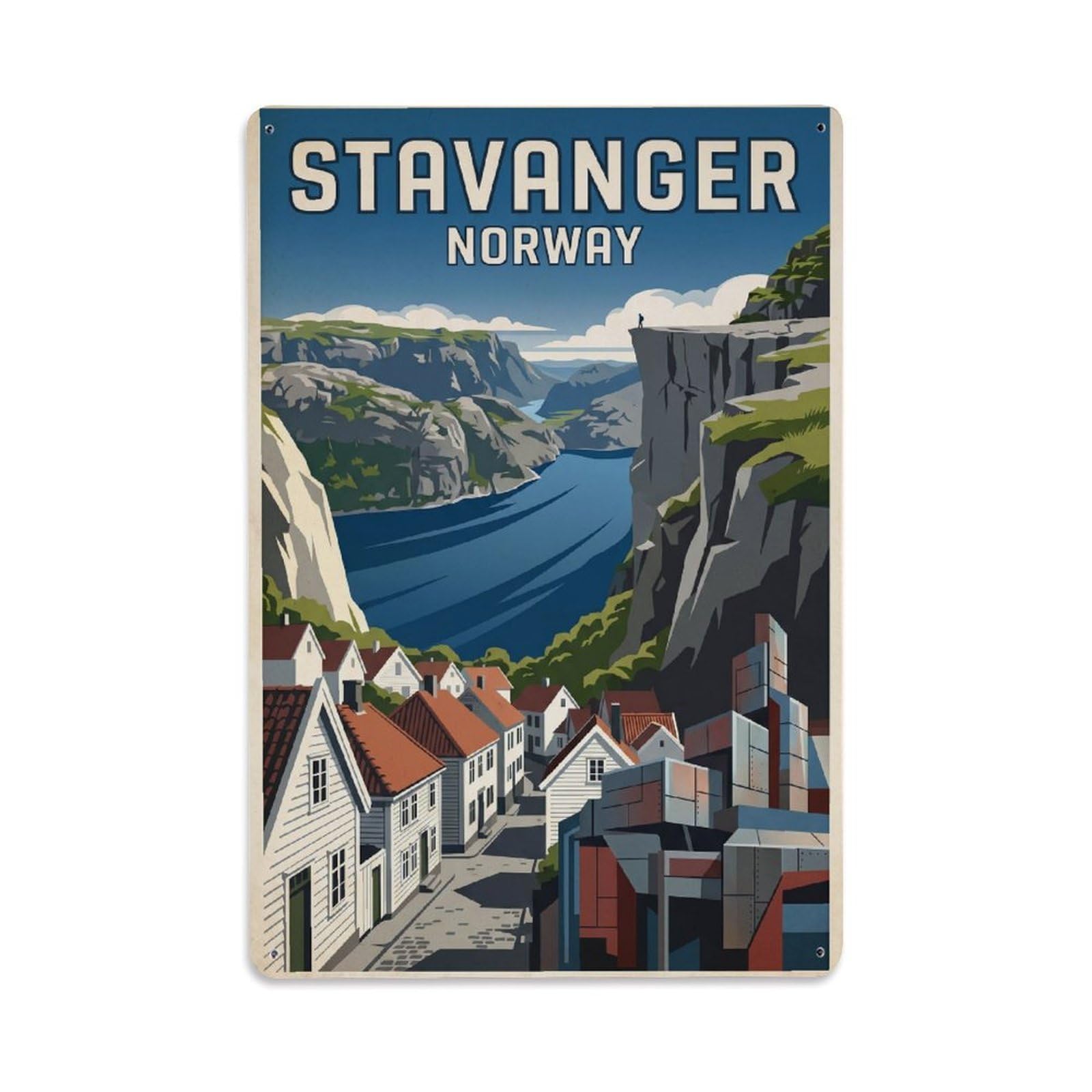 Norway Stavanger Travel Retro Metal Tin Sign Plaque Wall Decor for Cafe, Club Bar, Office, Garden Metal Poster 8x12Inch