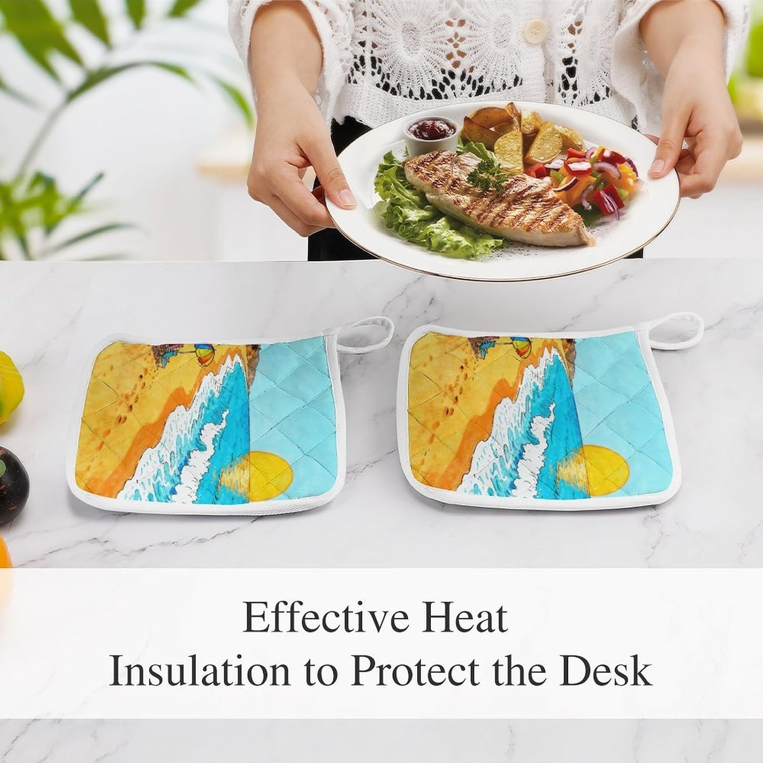 Ocean Beach Polyester Heat Resistant Pot Pad Non Slip Anti Scald Hot Dish Mat Reusable Table Protector for Kitchen Hot Pot Mat Wear Resistant Heat Proof Table Pad for Countertop Dining Room