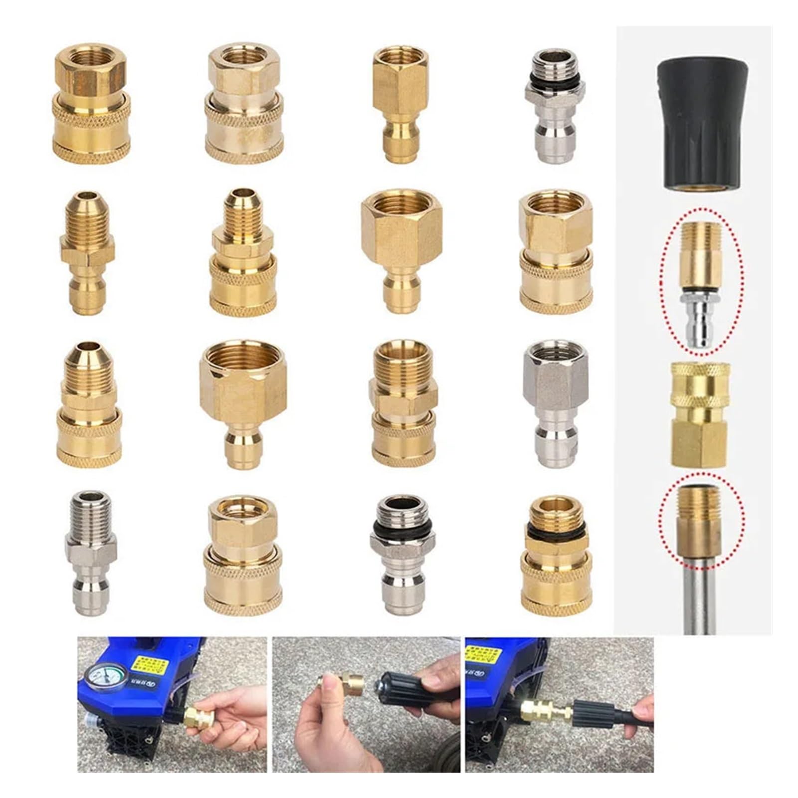1 pz. Idropulitrice ad Alta Pressione 1/4 Adattatore Raccordo a sgancio rapido Kit connettore in Ottone Accoppiatore Maschio Femmina for Lancia idropulitrice Bollitore in Schiuma(4)