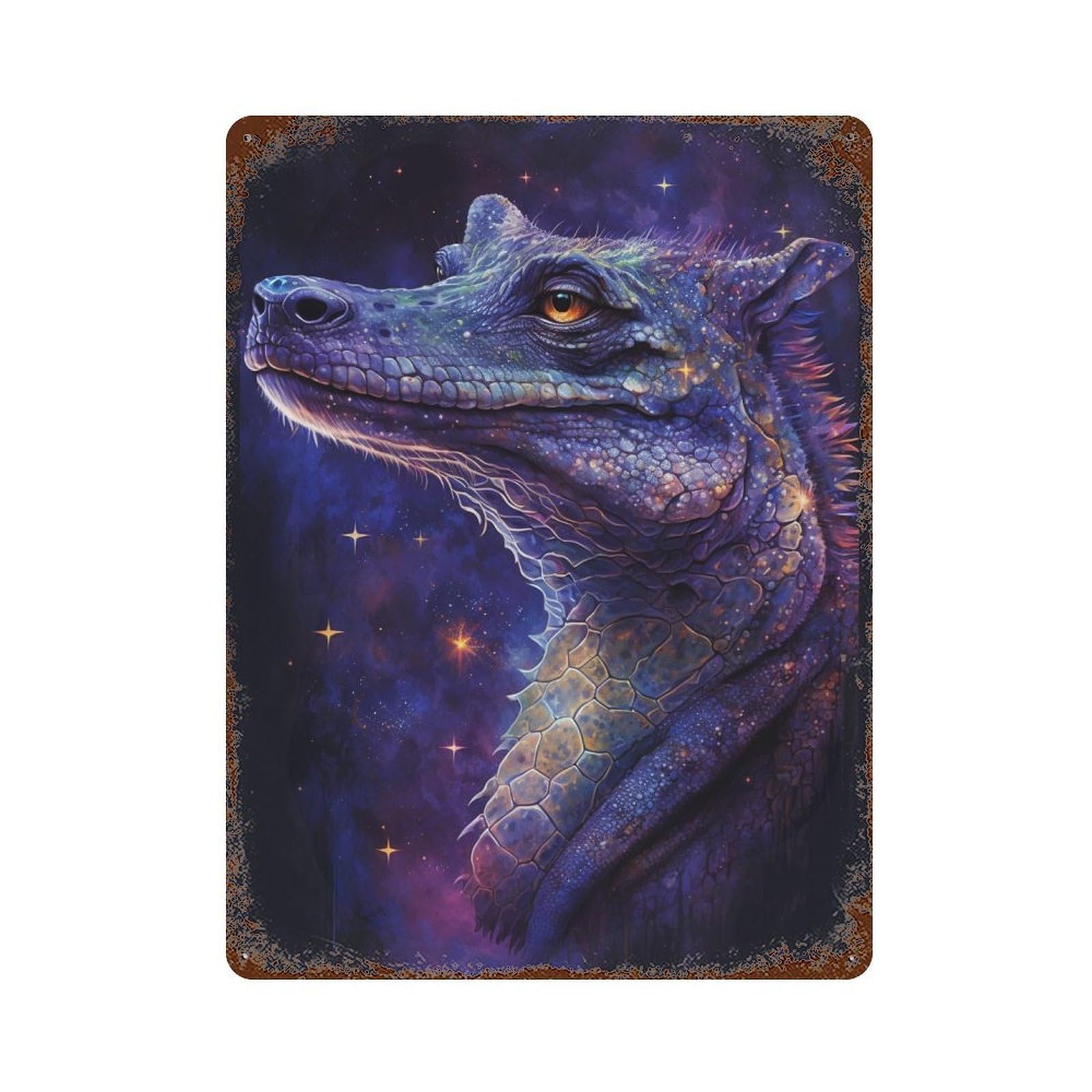 Galactic Crocodile Art Print-8 Retro Metal Sign 15.7"x11.8", for Bistro, Counter And Cafe Decor, Rustic Home Decor