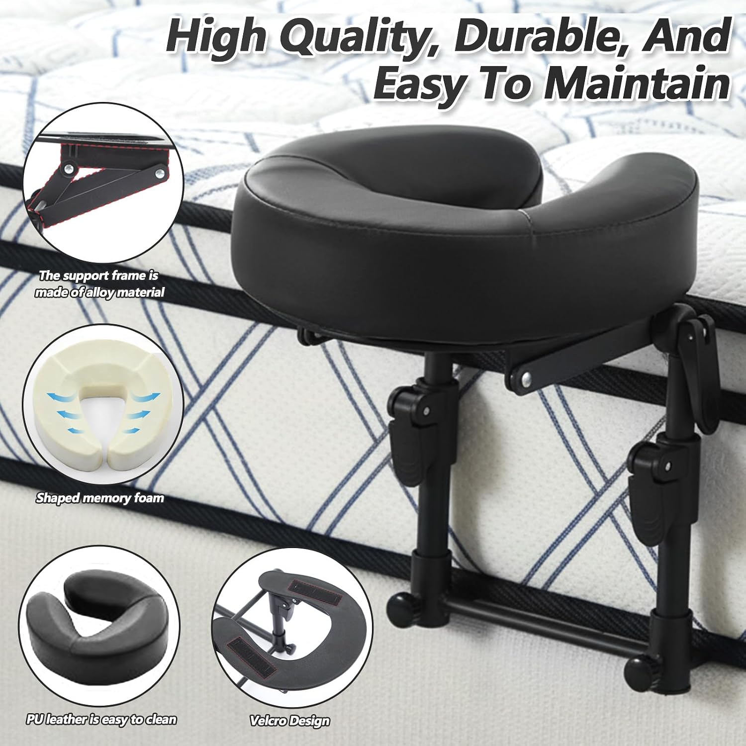 Massage Headrest for Bed,Adjustable Massage Face Cradle at Home,Massage Home Mattress Top Massage Kit for Face Down Pillow After Eye Surgery & Thai Massage (Black)