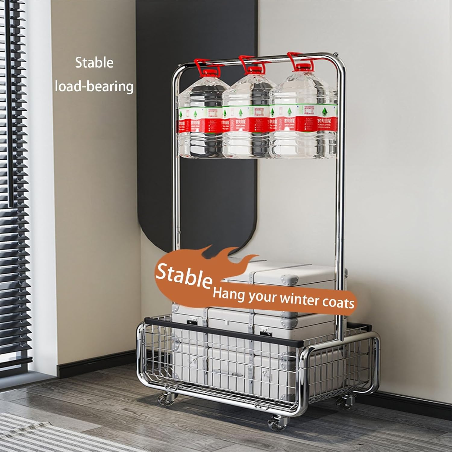 Freestanding Clothes Rack,Metal Coat Rack with Movable Storage Basket,360° Rolling Clothes Rack,Mobile Storage Coat Rack for Bedroom (Size : 80cm)