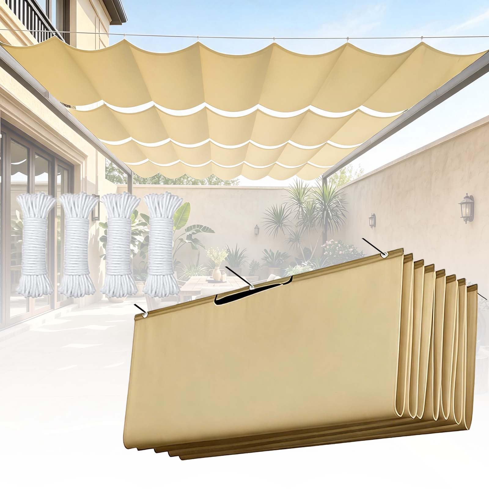 Tenda Parasole a Onda Retrattile 140 x 1100 cm Personalizzabile, Regolabile, Protezione Dai Raggi UV Tenda da Sole per Esterno Vela Parasole per Piscinae Terrazza, Giallo sabbia