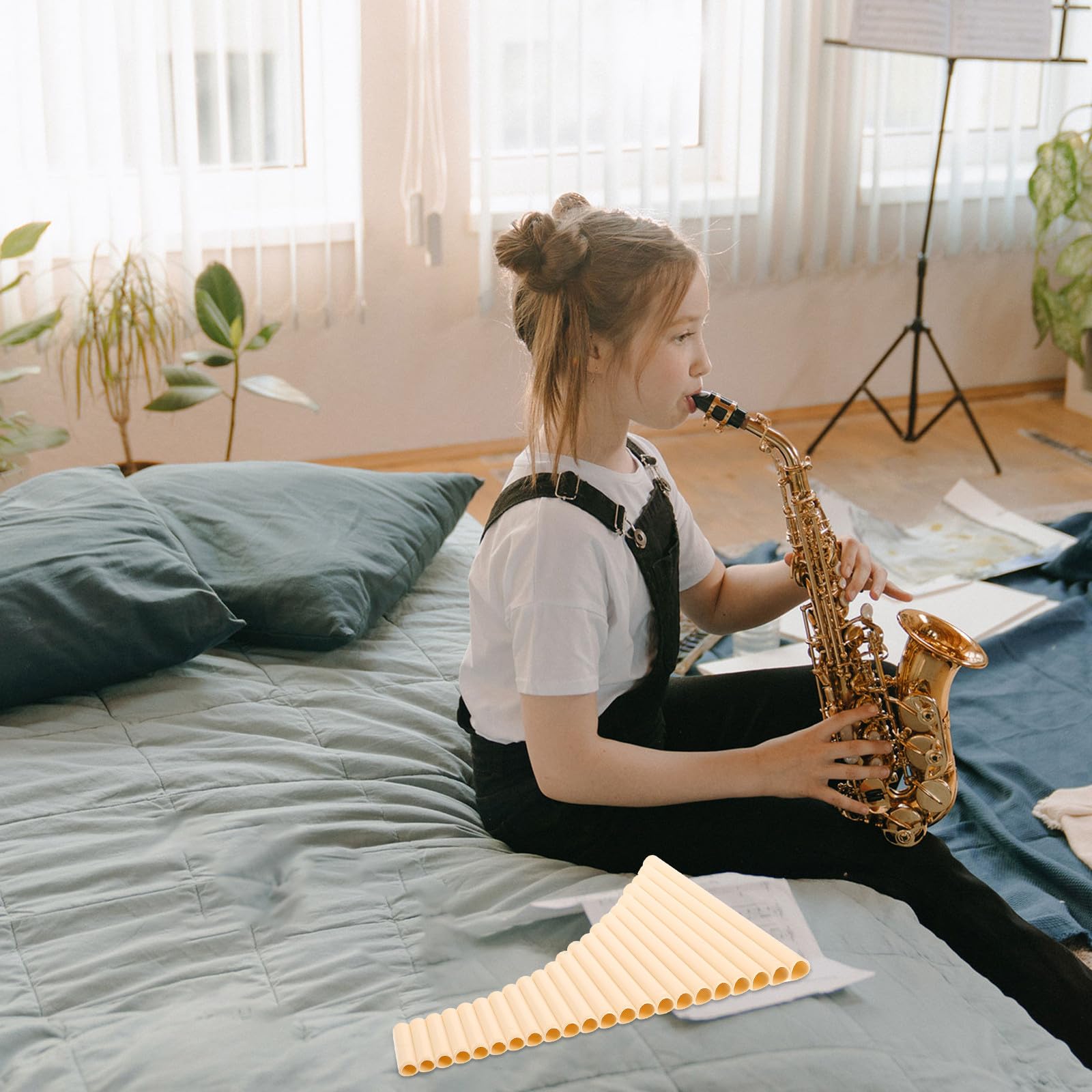 Traditionelle Panflöte in Beige in G-dur mit 22 Pfeifen aus Kunststoff Vielseitig für Anfänger und Profis Geeignet für Bühnenauftritte und Volksmusik