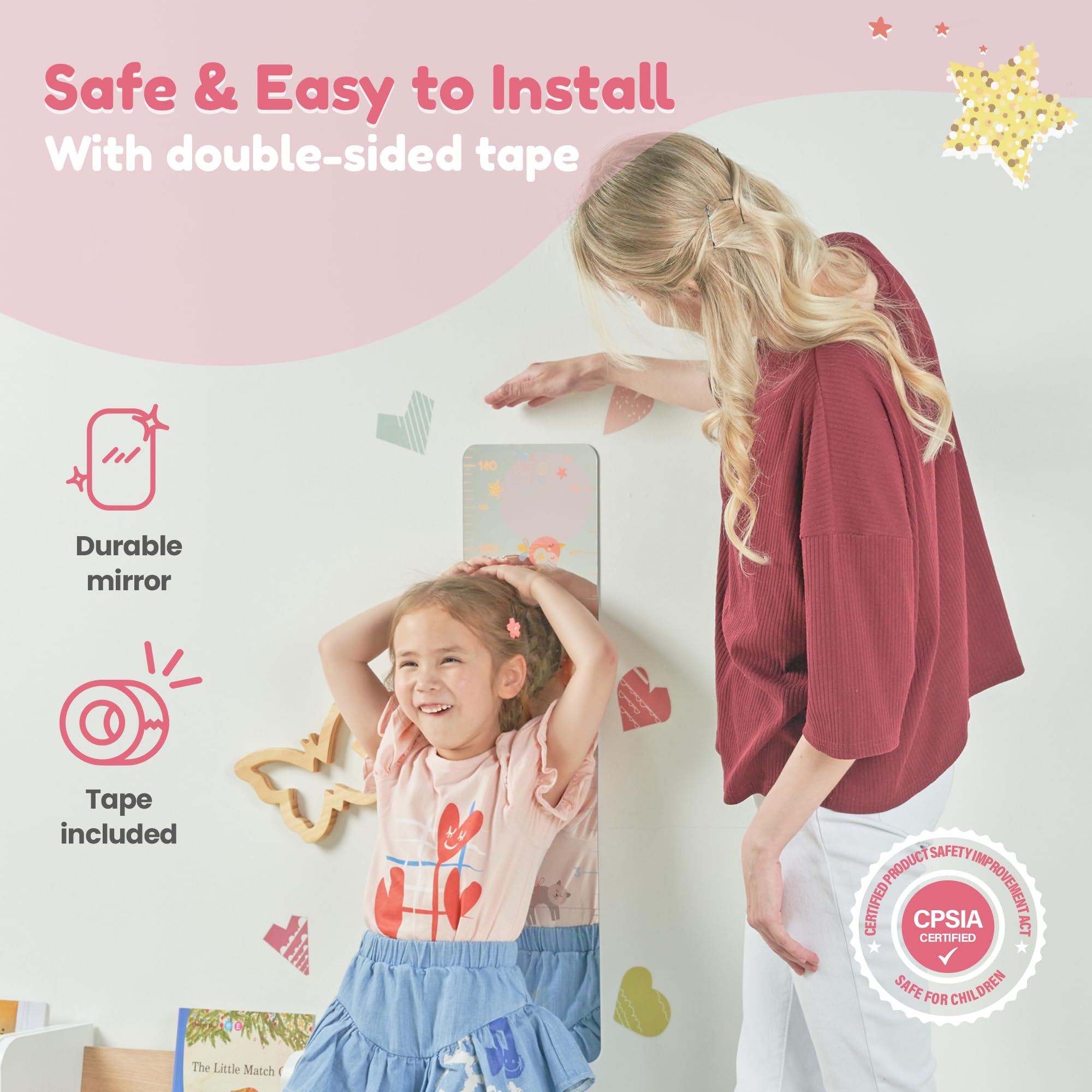 MYRO - Metro a specchio per bambini, in acrilico infrangibile, per asilo, camera da letto, armadietto scolastico e sala giochi (simpatico dinosauro)