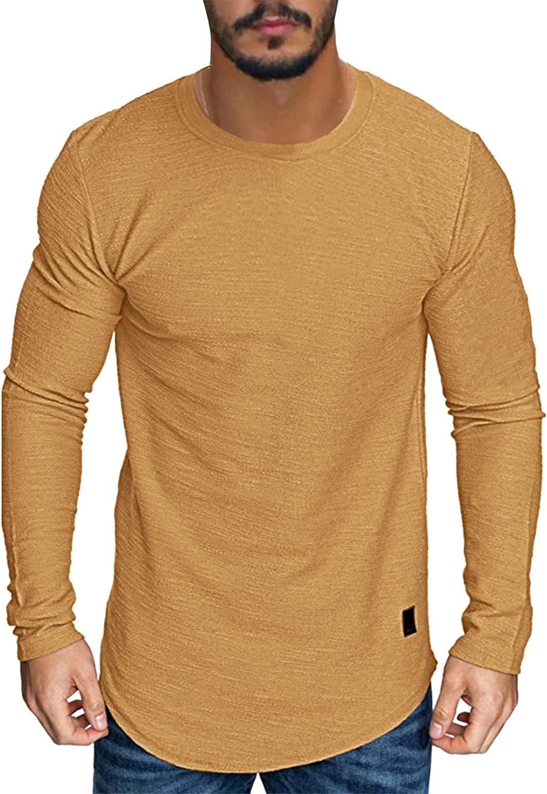 Pullover Long Sleeve Men's Long Sleeve Shirt Basic Men's Long Sleeve Vintage Long Sleeve Shirt with O-Neck Regular Fit Fitness T-Shirt Crew Neck Long Sleeve Shirts Casual
