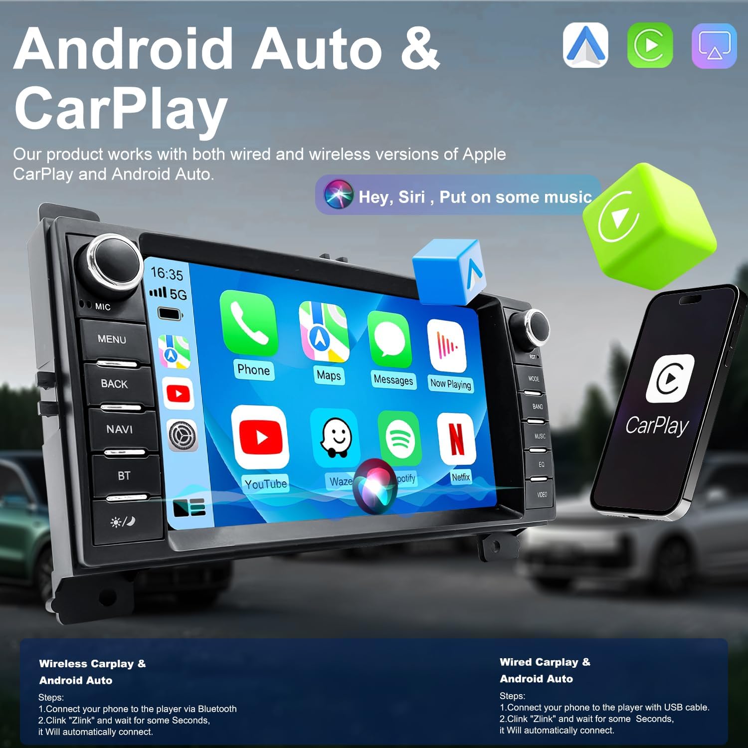 Upgrade Car Radio for Jeep Grand Cherokee 2011-2013, Dodge Durango 2011-2013, 7 Inch Android 13 Touch Screen Headunit Stereo with Wireless Carplay Android Auto Bluetooth GPS WiFi FM SWC Backup Camera