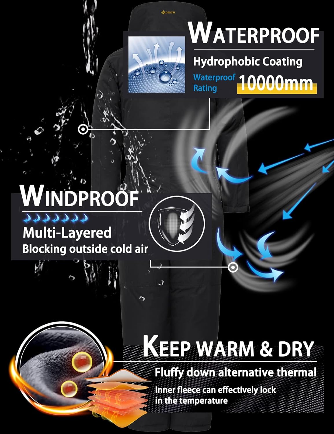 GEMYSE Kids One Pieces Ski Suits Jumpsuits Boys Girls' Winter Outdoor Snowboarding Waterproof Snowsuits - Image 4