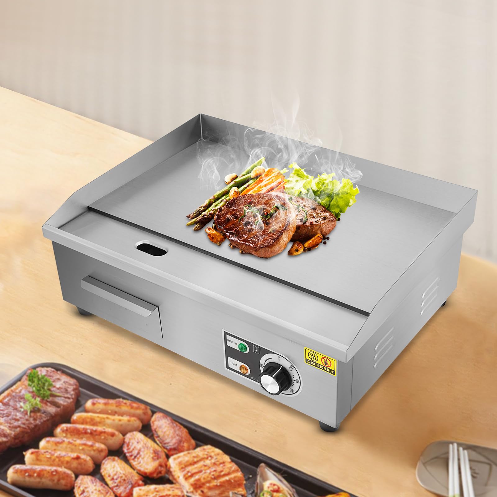 Plancha, piastra elettrica da 3000 W, griglia elettrica da tavolo, in acciaio inox, temperatura regolabile da 50 a 300 °C, con piedini in gomma antiscivolo