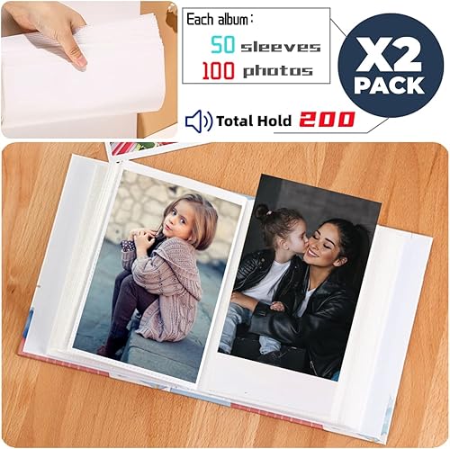 Vista 4 de Álbum de fotos pequeño de 4 x 6 pulgadas, paquete de 2 álbumes de fotos de 4 x 6 pulgadas, 100 fotos, álbumes de fotos para bebés, cargador Mixto-2