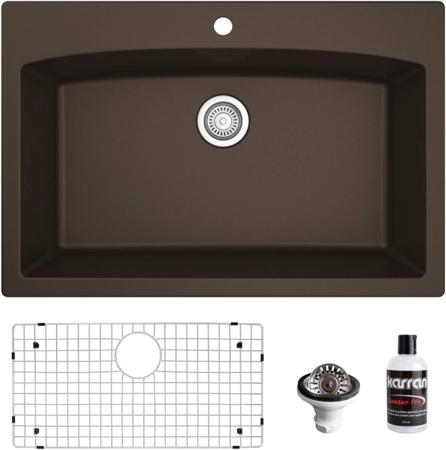 Karran QT-712 Drop-In Quartz Composite 33 in. 1-Hole Single Bowl Kitchen Sink Kit in Brown