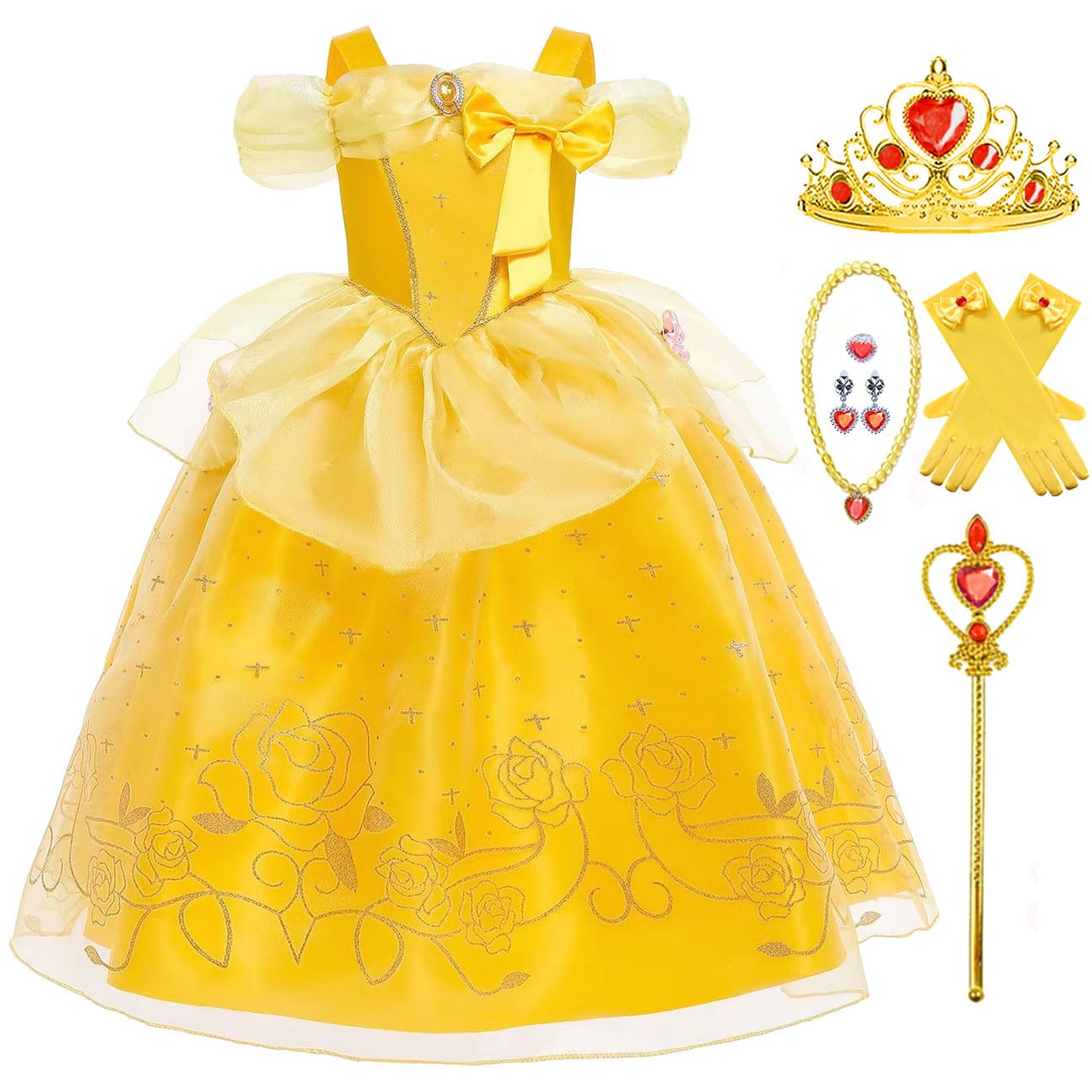 Princess Costume for Girls Kids Belle Dress Halloween Cosplay Party Outfit Toddler Princess Dress Up