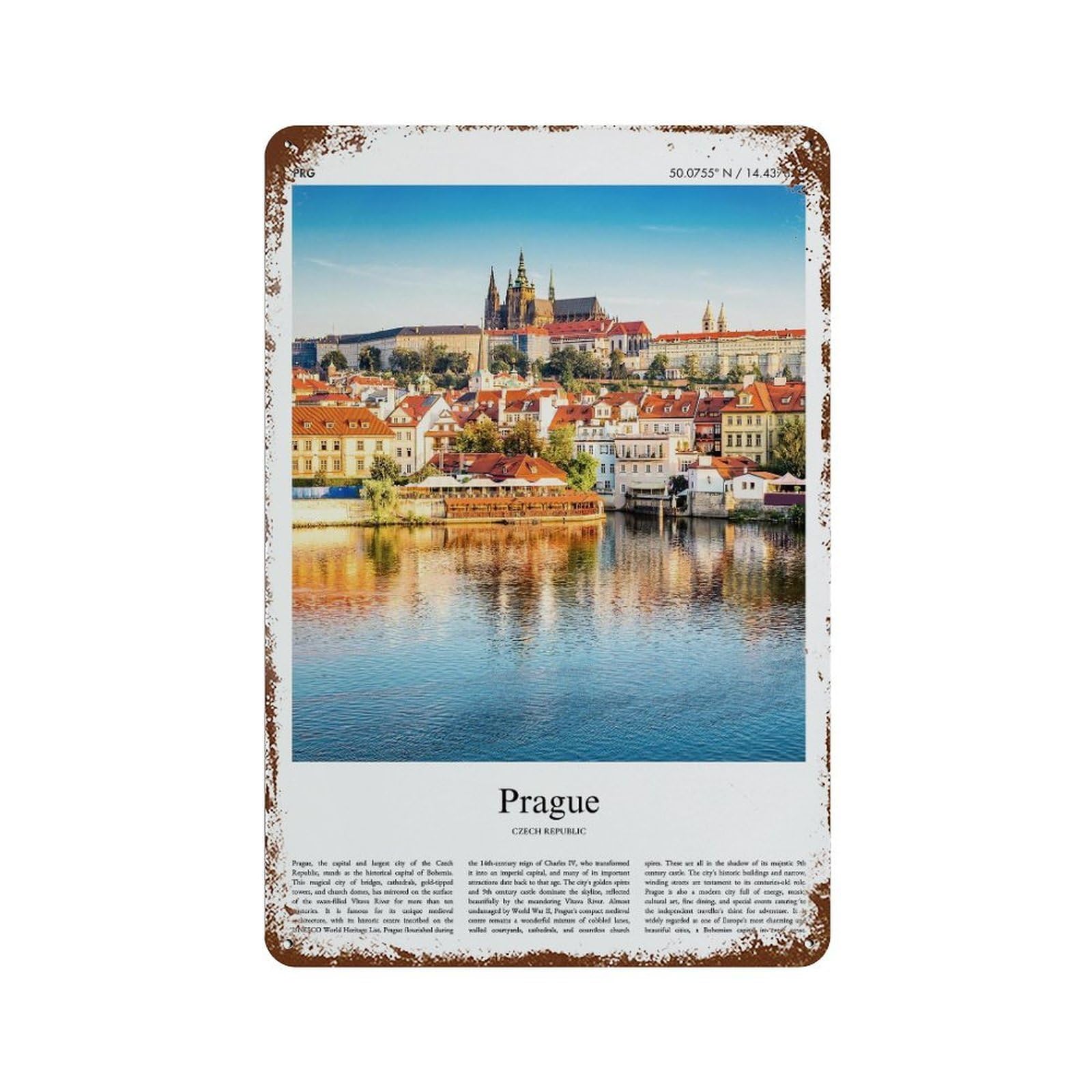 xiaoxiaoshen Prague Czech Republic City Scenery Wall Decor Art Metal Tin Poster Modern Home Decor Art Home Bar Shop Decorations Vintage Sign 30x20cm