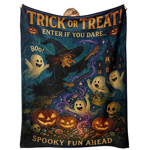 Halloween Blanket 60"X50" – Soft Flannel Throw Blanket Featuring Witch,