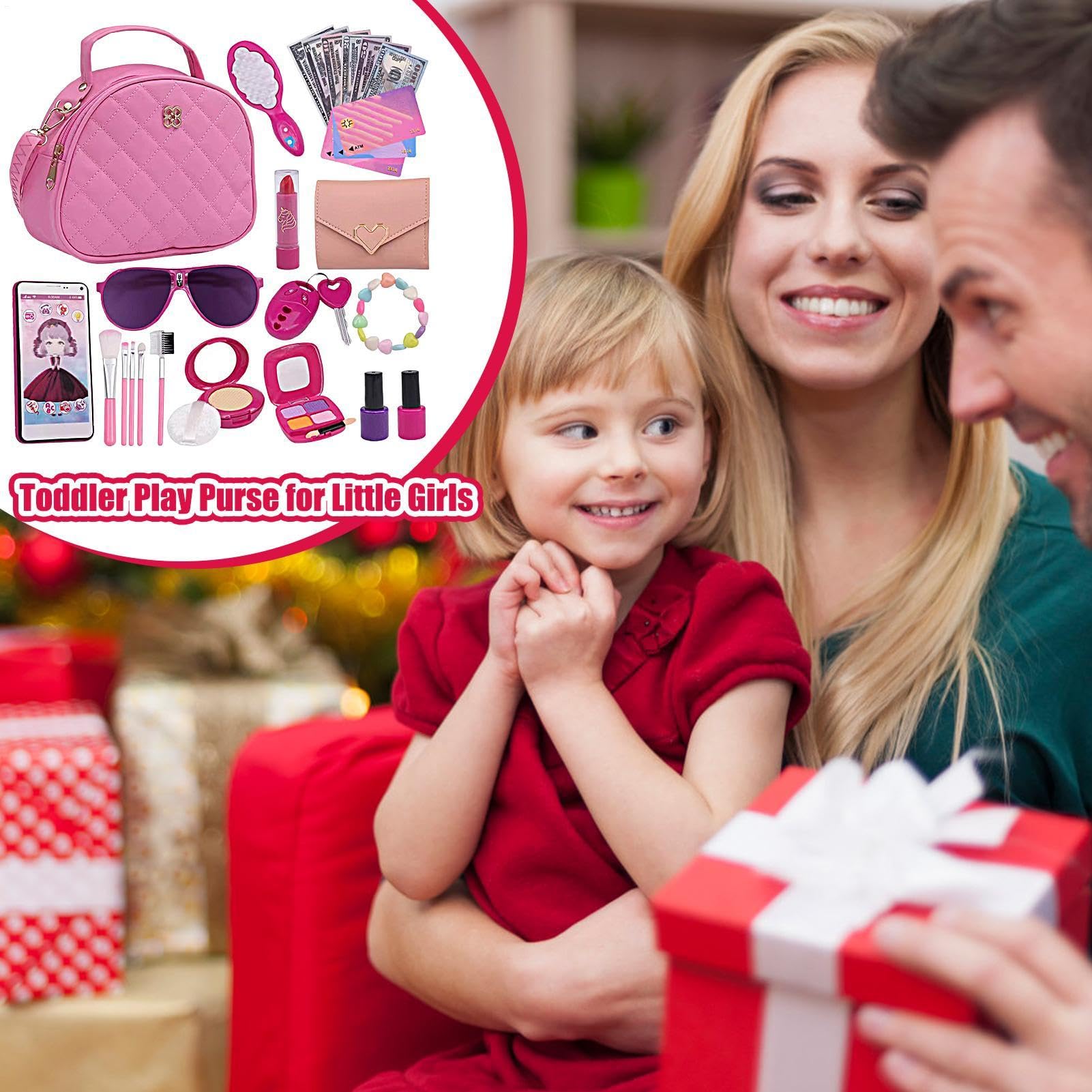 Monedero de Juego para niños pequeños, Monedero de con Accesorios - Juego de Juguetes 27X | Juguetes de Maquillaje para Juegos de simulación, Que Incluyen Billetera, teléfonos, Gafas de