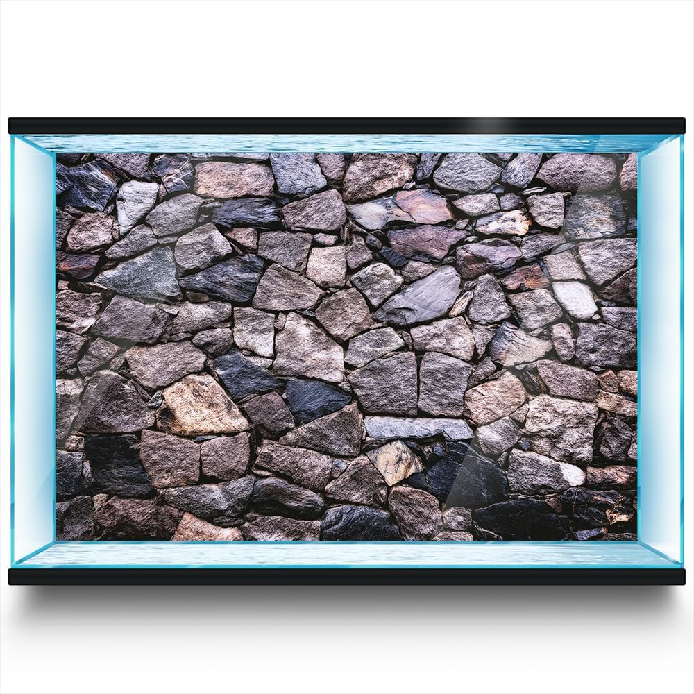 Aquarium Background Stickers - Stone Wall Rock - Fish Tank Reptile Terrarium Decor Poster (120 x 60 cm / (47.2 x 23.6 inches))