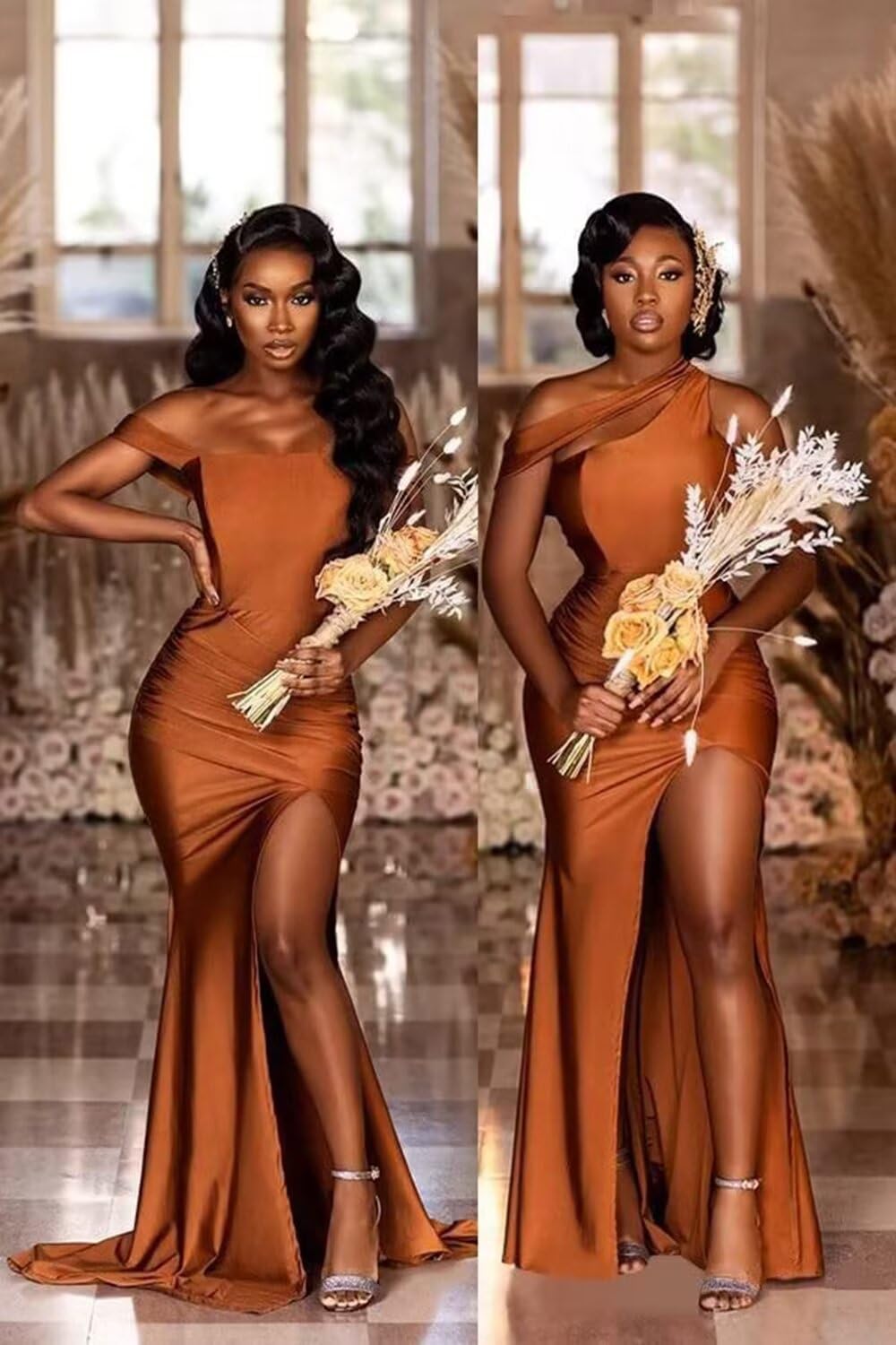 One Shoulder Mermaid Bridesmaid Dresses for Wedding Long Prom Dresses Bodycon Formal Party Gowns with Slit - Image 2