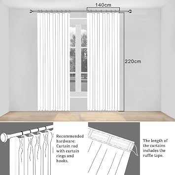 Simplebrand Leah White Leaf Pencil Pleat Curtains 2 Panels W140 x L220 cm