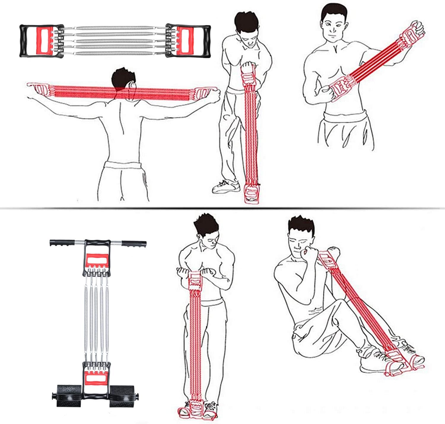 Spring Chest Expander, Tummy Trimmer Hand Gripper 3 in 1 Pull-up Bars Exerciser with 5 Metal Springs, Arm Strength Trainer - Image 8