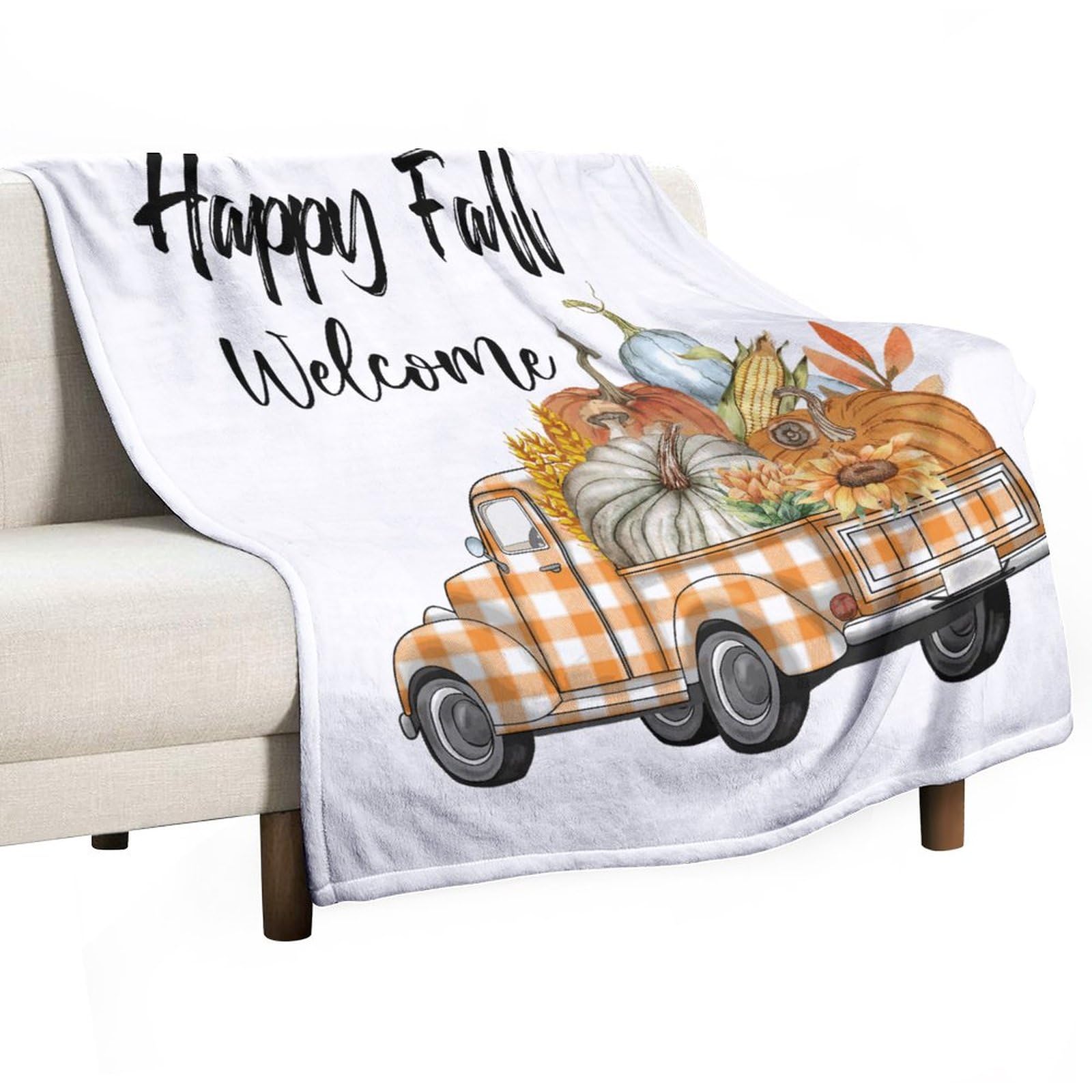 Plaid en polaire respirant pour soirées cocooning d'automne avec motif citrouille