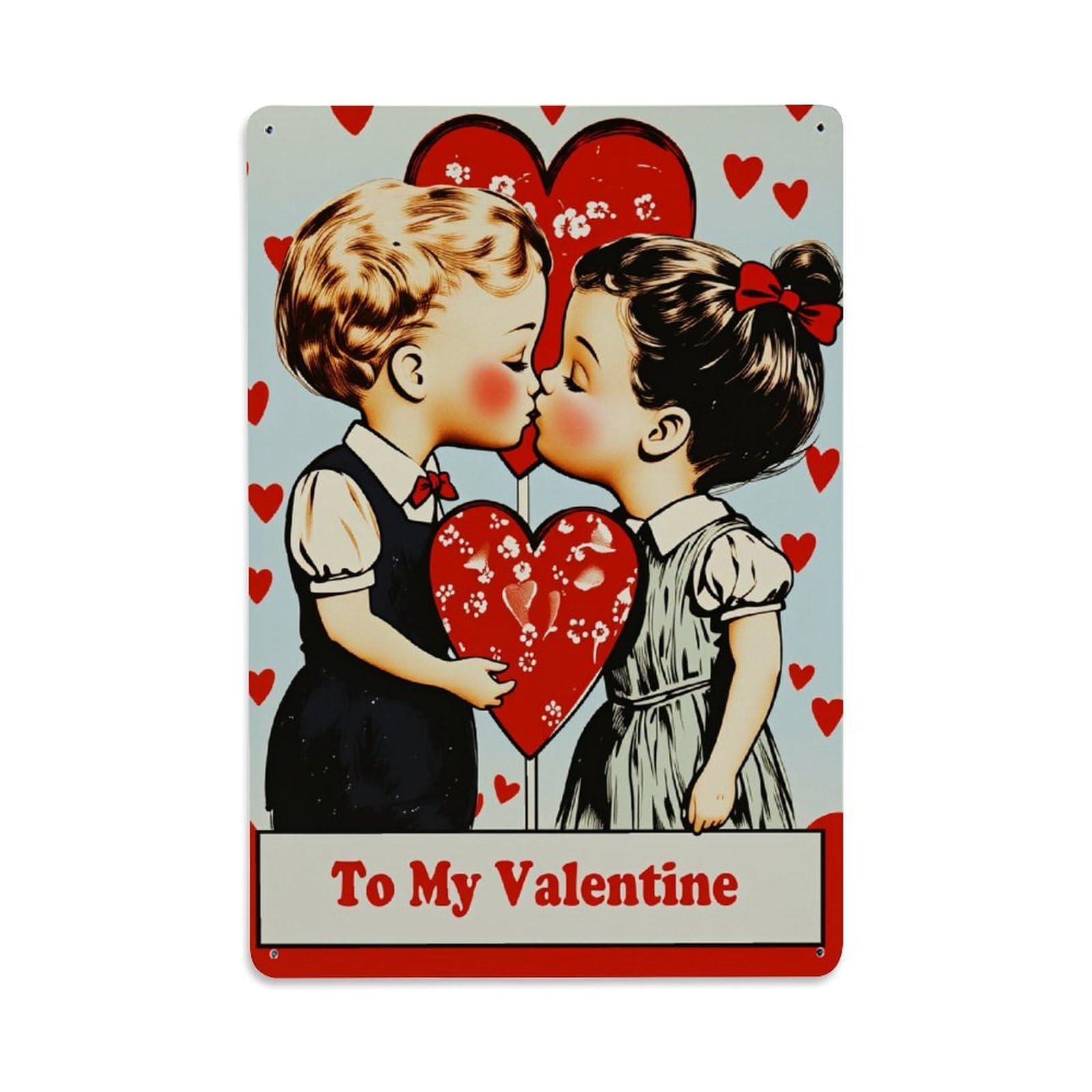 Enderetf Vintage Valentine Kids Kissing Hearts Tin Sign Metal Poster, Home Bar Garage Man Cave Cafe Indoor & Outdoor Wall Decoration 8X12inches
