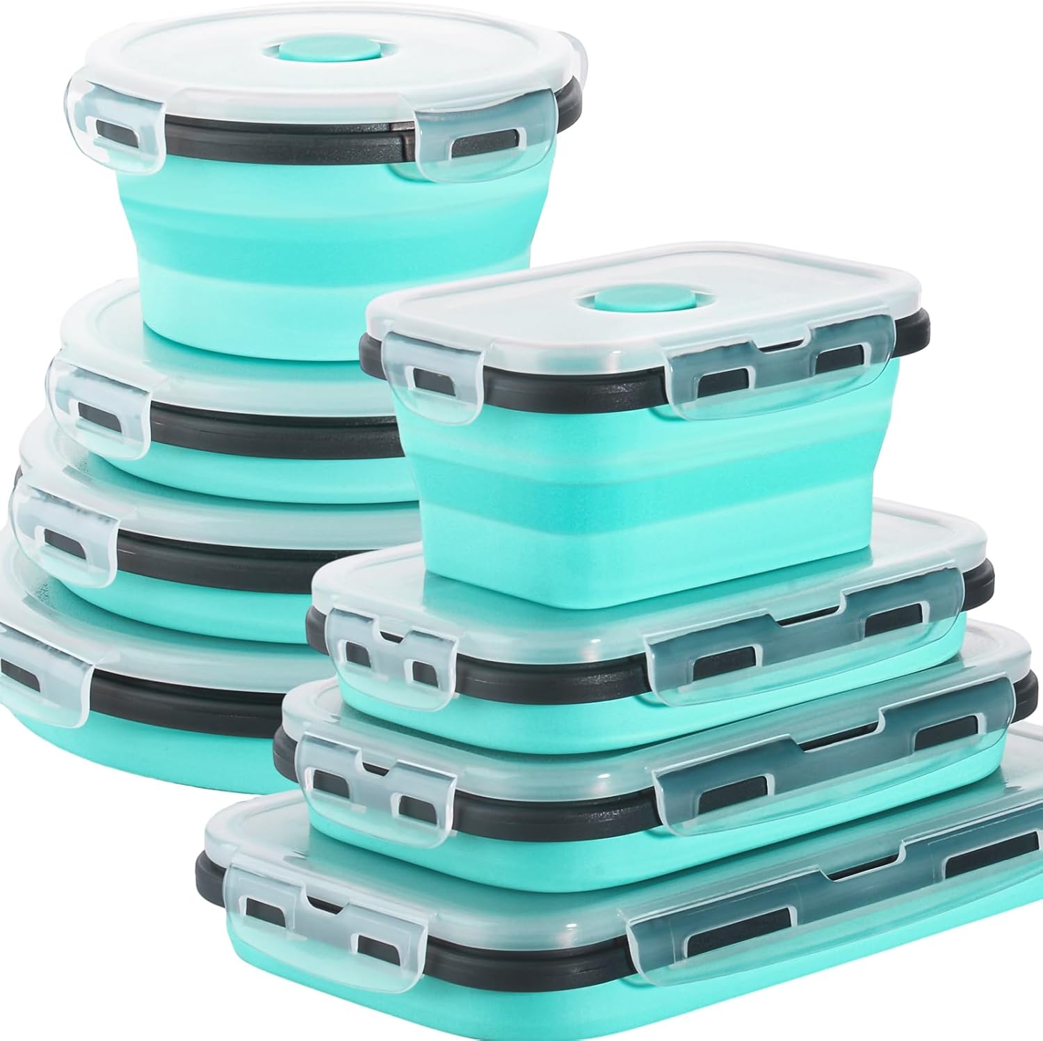 8 Pack Collapsible Food Storage Containers With Lids, Flat Stacks