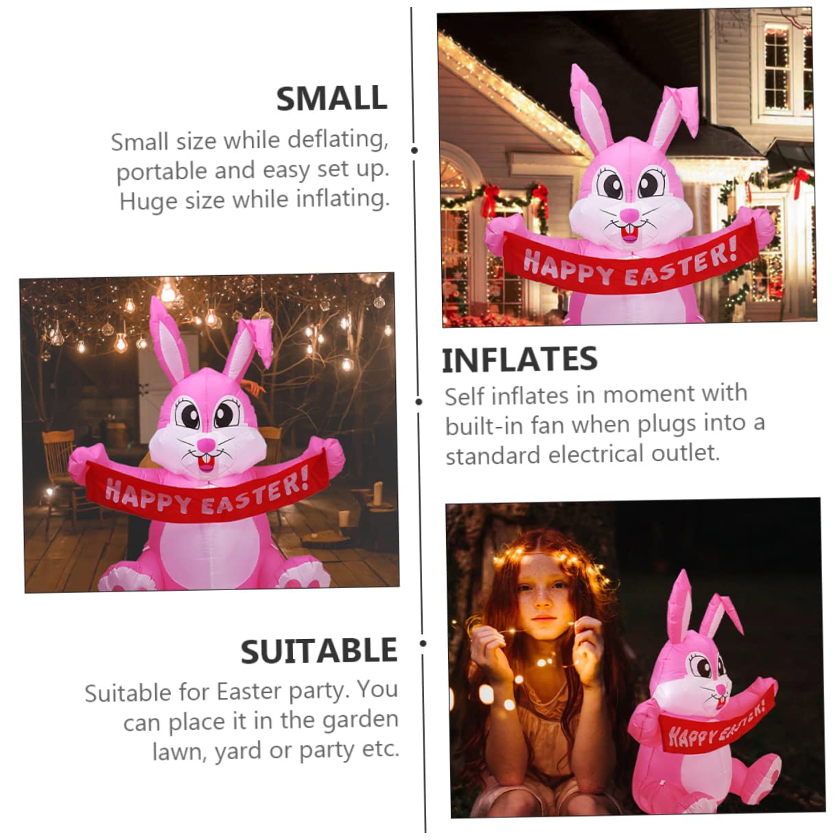 Kisangel Gonflable Lapin Accessoires De Fête De Pâques Décor Extérieur De Lapin De Pâques Décoration Extérieure De Pâques Fournitures De Fête De Pâques Lapin Gonflable Polyester Rose