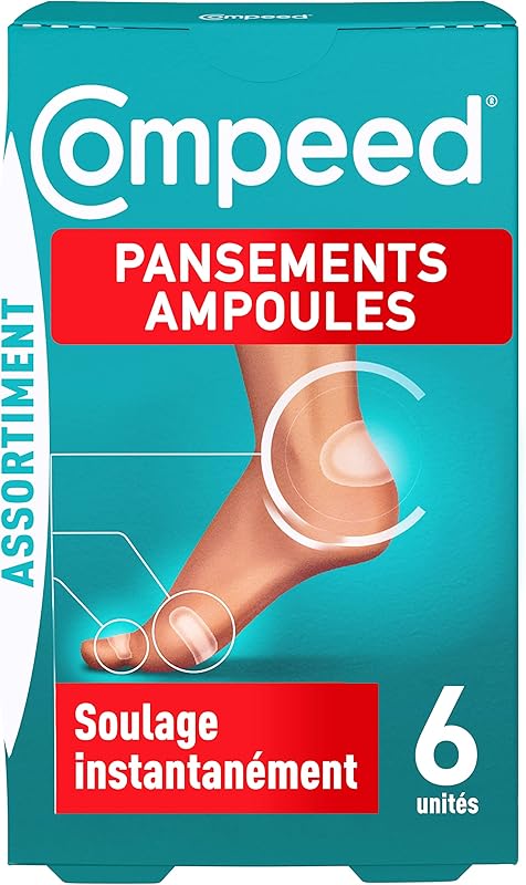 Compeed Set de 6 Pansements Hydrocolloïdes Ampoules Assortiment 3 Formats Différents, Moyen 6,8 x 4,