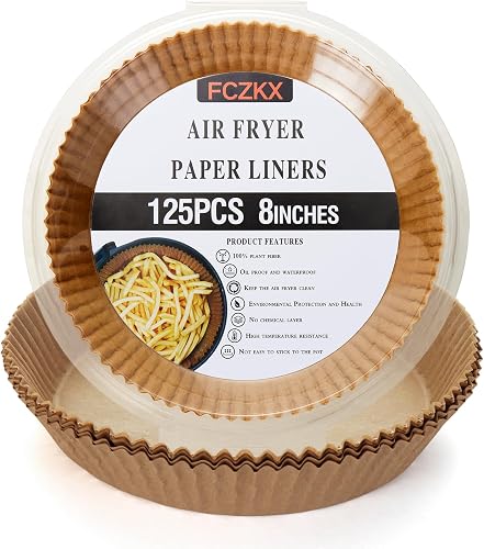 Air Fryer Paper Liners 125Pcs 8-inch Non stick and oil resistant round lined air fryer parchment paper easy to clean, durable, food grade - suitable for air fryers, ovens and microwaves (Round)