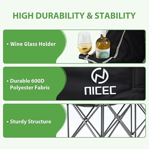 Miniatura 5 de Nice C Silla de camping biplaza, silla de campamento doble, sofá de campamento al aire libre, sofá biplaza de campamento de gran tamaño, silla