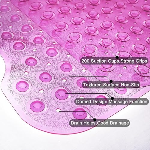 Miniatura 2 de Tapetes de bañera antideslizantes para bañera de 39 x 16 pulgadas, tapete de ducha extra largo, tapete de baño lavable a máquina, sin BPA para niños
