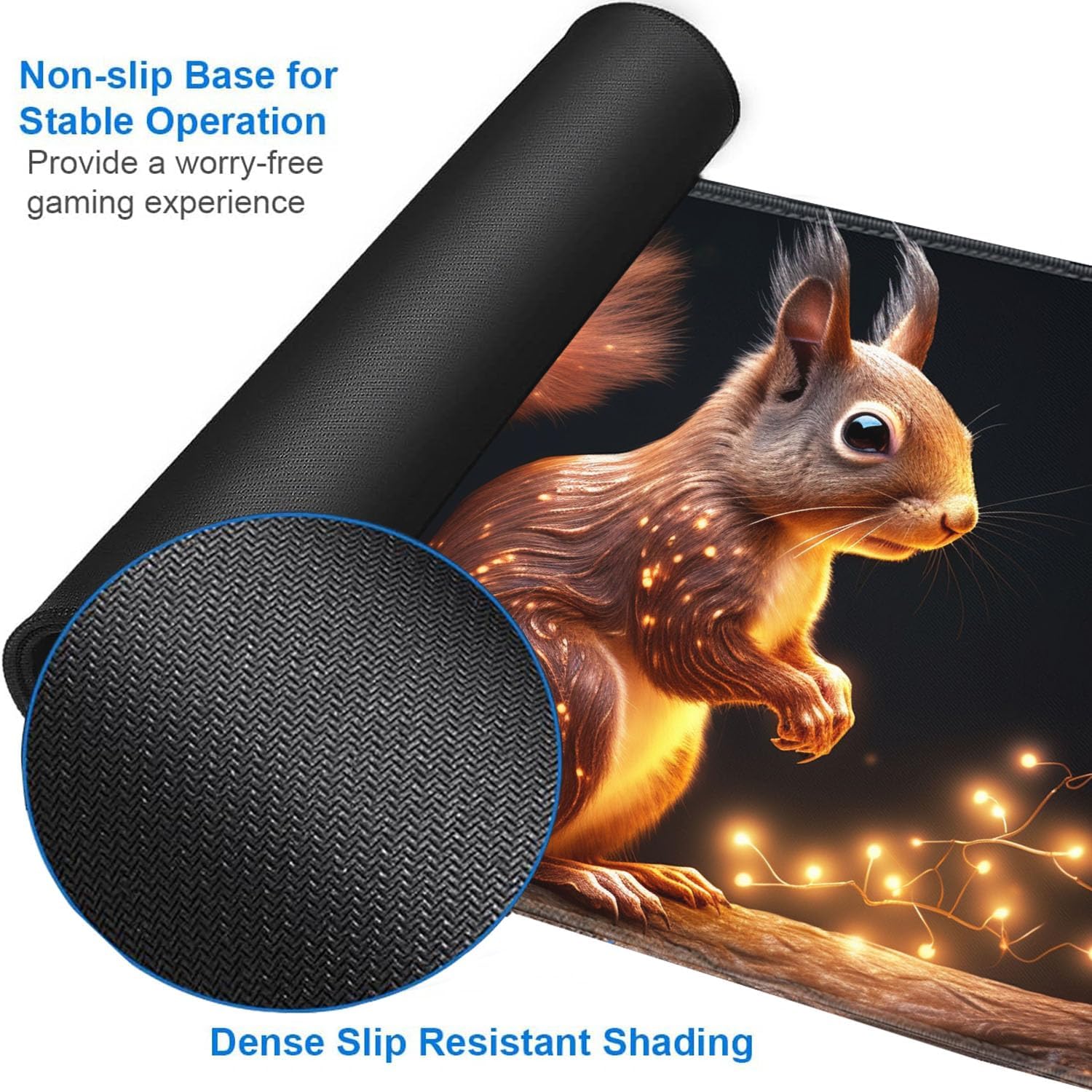JVGFYNKL MTG Playmat + Drawstring Travel Pouch + 6 Dice Counter, for Tabletop Trading Card Game Playmats or Large Mouse Pad, Anti-Slip Rubber 24 x 14 in, Glowing Squirrel TCG Playmat