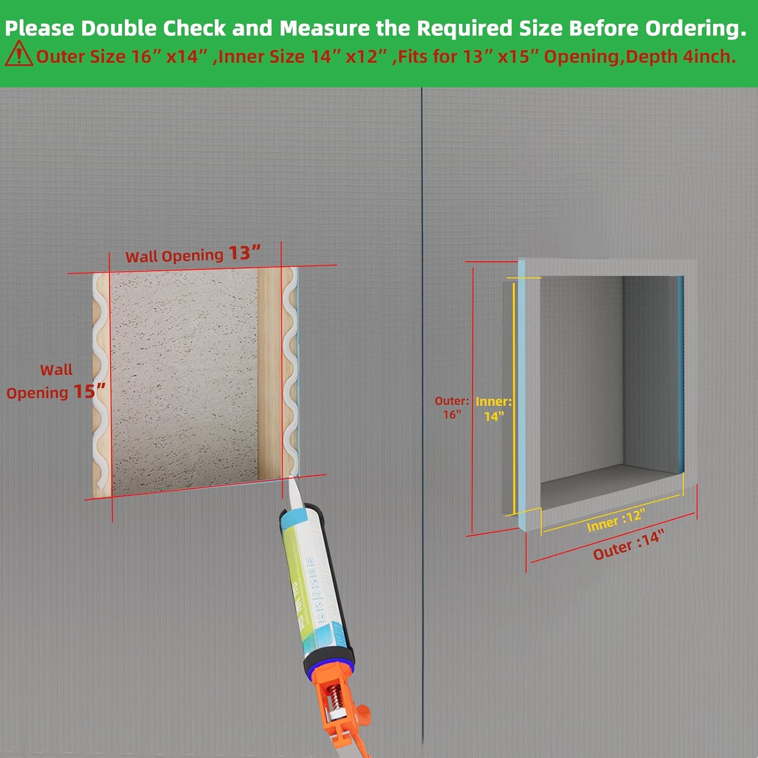 Shower Niche Insert Tile Ready,Niche for Shower Wall,Waterproof Ready-to-Tile Recessed Showers Niches Shelf Box for Bathroom Renovation/Showers Storage,Inner Size 12"x14",Outer Size 14”x16”,Depth 4”