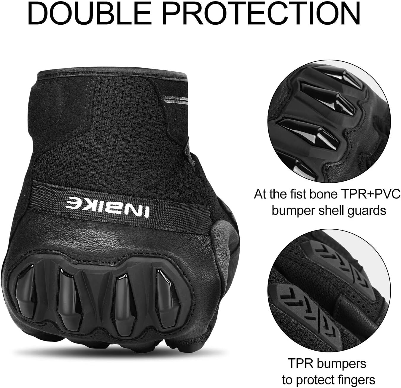 INBIKE Men's Premium Leather Motorcycle Gloves, Hard Knuckle Shell Protection, Breathable Mesh, Leather Gel Palm, Touchscreen Motorbike Riding Gloves for ATV BMX MTB - Image 4