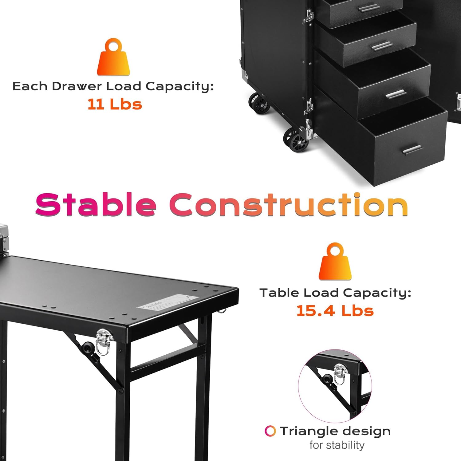 BYOOTIQUE Portable Nail Table Station with Pedicure Stool Rolling Makeup Case with Drawers Manicure Desk Station on Wheels for Makeup Artist Nail Teach Barbershop Hairstylist