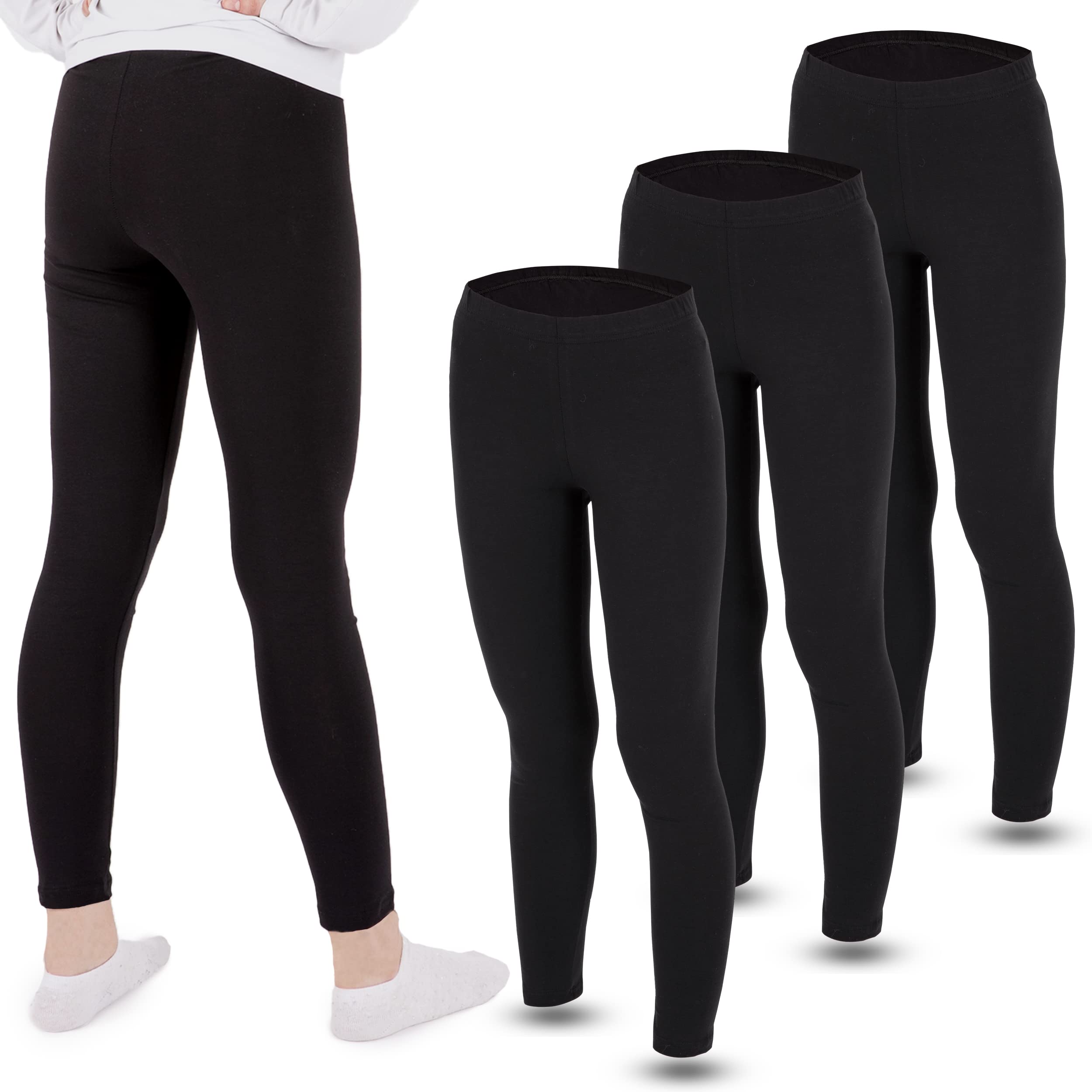 LOREZA® 3 Leggings Longs pour Filles Coton Opaque Pantalons de Loisirs élastiques Quotidiens