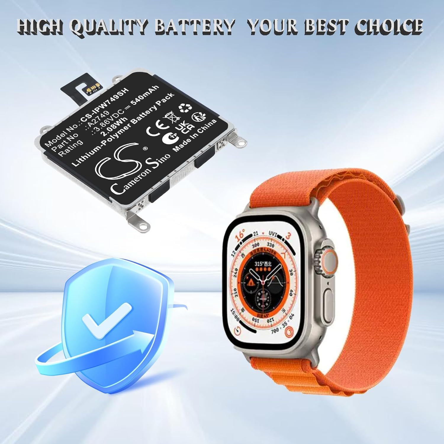 Cameron Sino 540mAh Replacement Battery for Apple A285, A2622, A2684,Watch Ultra, Watch Ultra 49mm, A2749