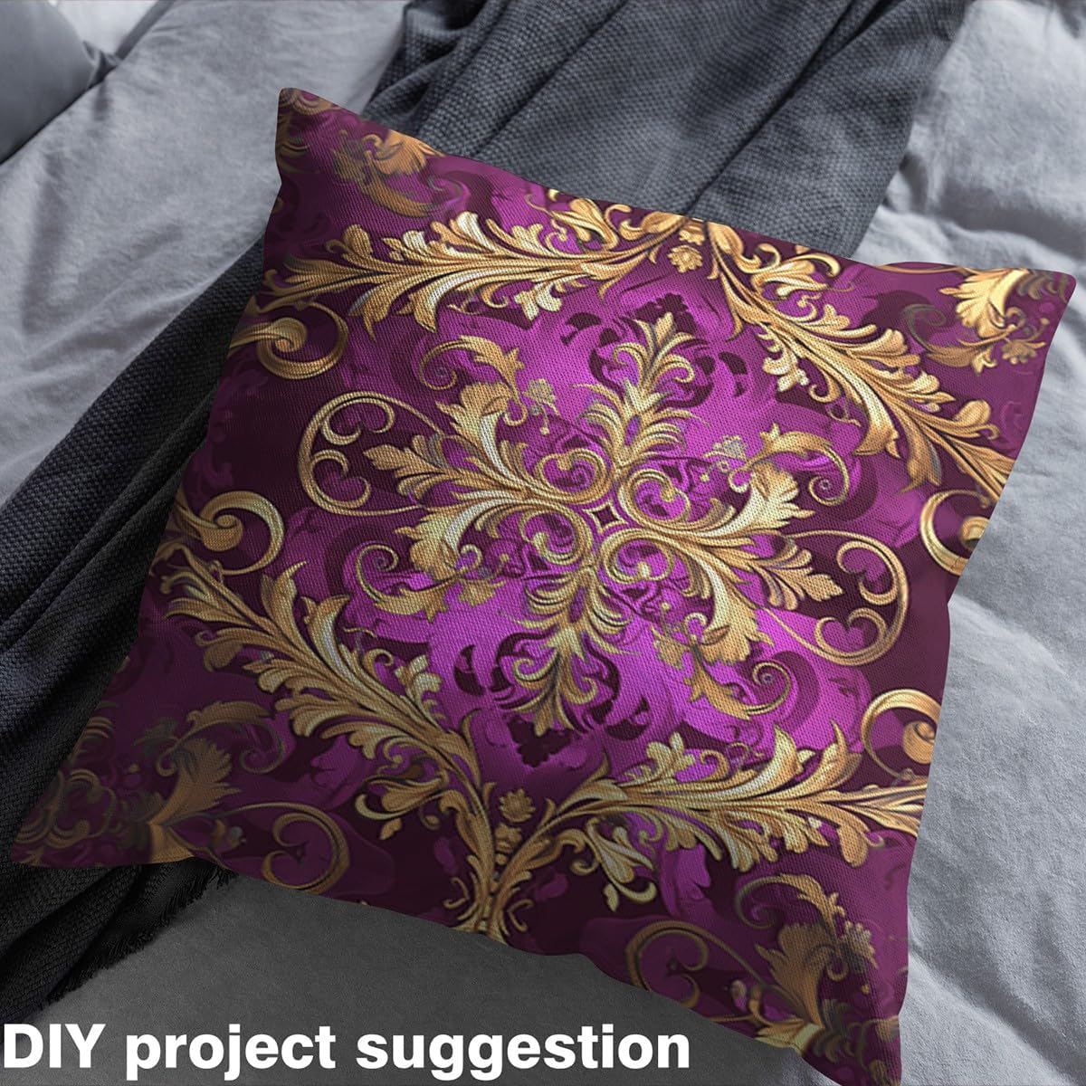 Erosebridal Golden Damask Fabric by The Yard - Vintage Florals Exotic Upholstery, Boho Aztec Indoor Outdoor, Victorian Baroque Luxury Decorative - Gold Purple, 5 Yards